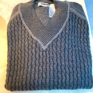 Men's wool/cotton blend textured sweater with V-neck. Thick and comfortable.